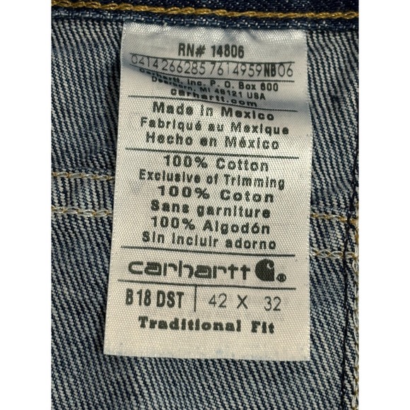 Carhartt Straight Leg Traditional Fit Jeans Mens Blue Casual Workwear 42x32 - Picture 7 of 7